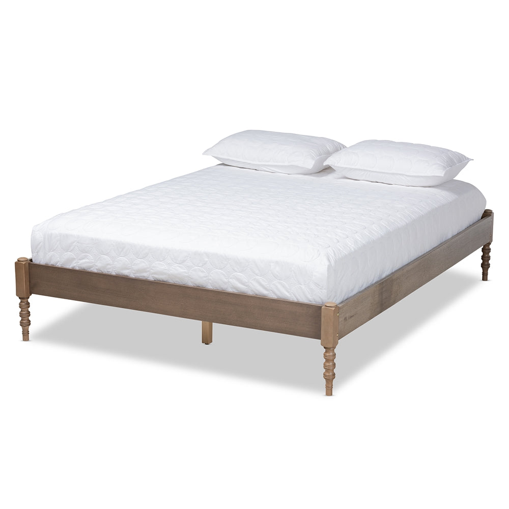 Baxton Studio Cielle French Bohemian Weathered Grey Oak Finished Wood Full Size Platform Bed Frame