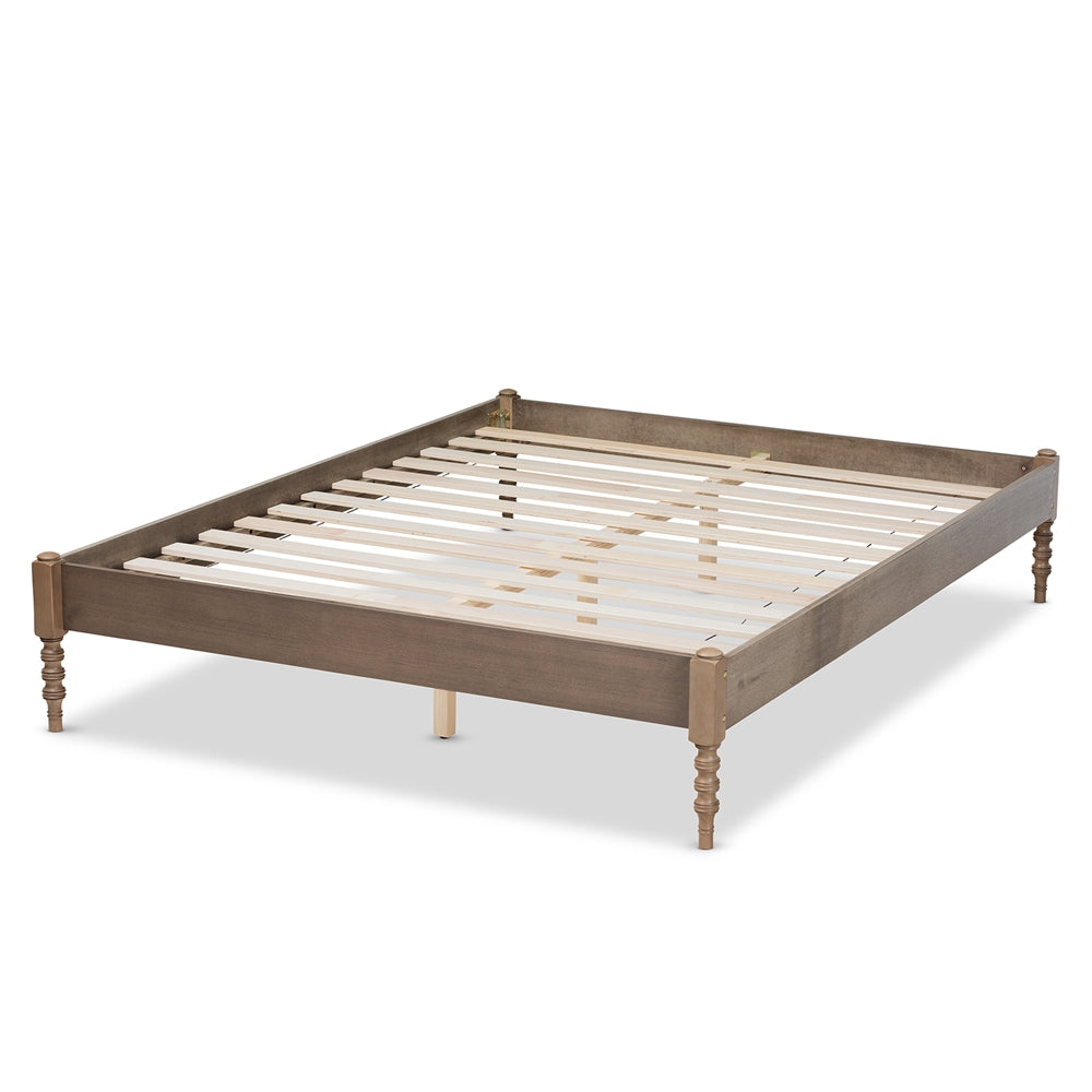 Baxton Studio Cielle French Bohemian Weathered Grey Oak Finished Wood Full Size Platform Bed Frame