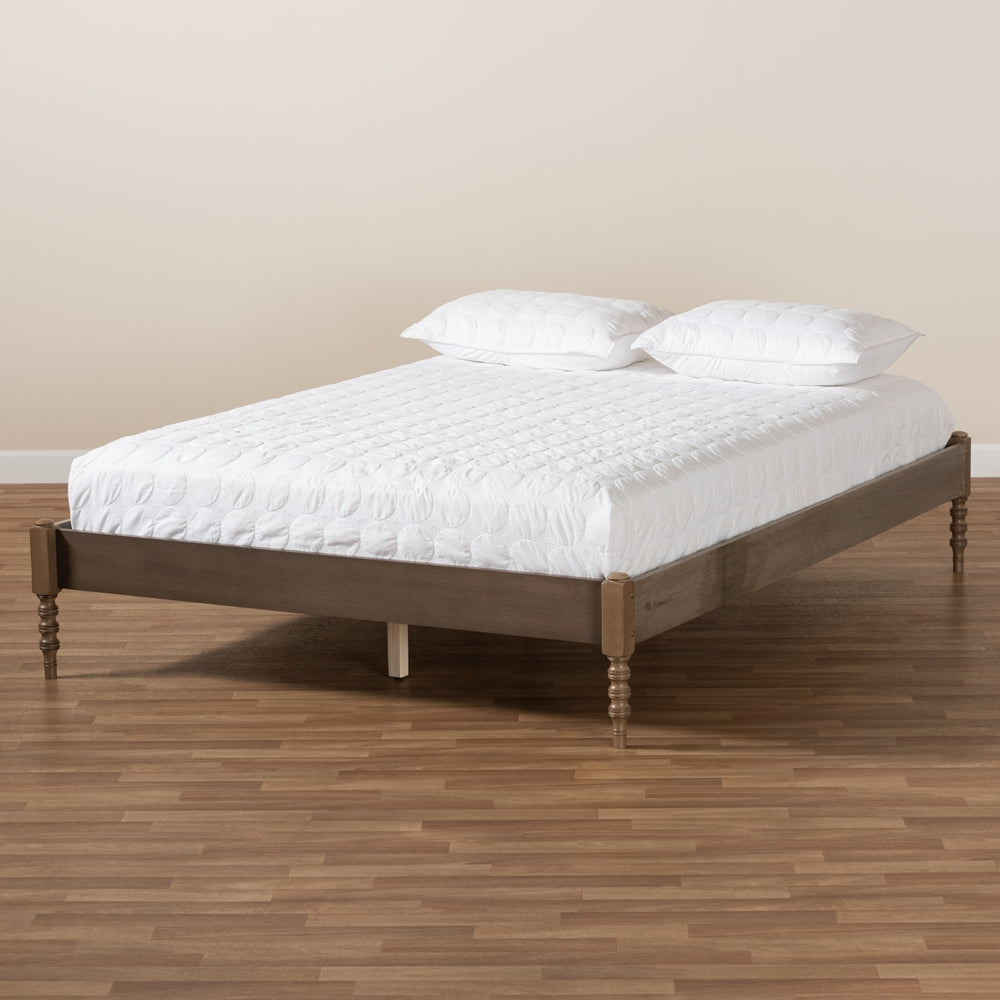 BAXTON STUDIO CIELLE FRENCH BOHEMIAN WEATHERED GREY OAK FINISHED WOOD FULL SIZE PLATFORM BED FRAME