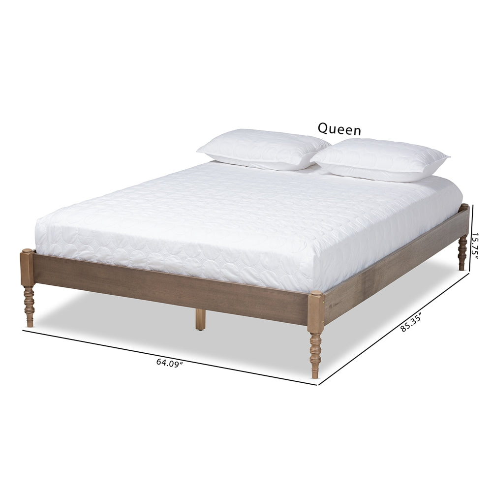 Baxton Studio Cielle French Bohemian Weathered Grey Oak Finished Wood King Size Platform Bed Frame