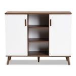 Load image into Gallery viewer, Baxton Studio Quinn Mid-Century Modern Two-Tone White And Walnut Finished 2-Door Wood Dining Room Sideboard
