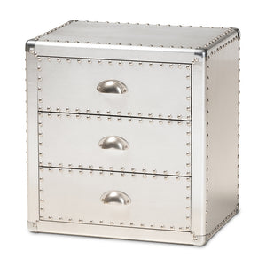 Baxton Studio Armel French Industrial Metal 3-Drawer Nightstand