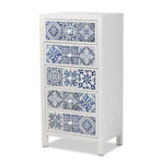 Load image into Gallery viewer, Baxton Studio Alma Spanish Mediterranean Inspired White Wood And Blue Floral Tile Style 5-Drawer Accent Storage Cabinet
