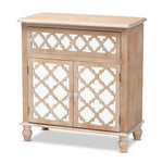 Load image into Gallery viewer, Baxton Studio Leah Glam Farmhouse Rustic Oak Brown Finished Wood And Mirrored 1-Drawer Quatrefoil Storage Cabinet
