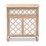 Load image into Gallery viewer, Baxton Studio Leah Glam Farmhouse Rustic Oak Brown Finished Wood And Mirrored 1-Drawer Quatrefoil Storage Cabinet
