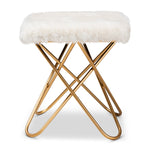 Load image into Gallery viewer, Baxton Studio Valle Glam And Luxe White Faux Fur Upholstered Gold Finished Metal Ottoman
