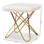 Load image into Gallery viewer, Baxton Studio Valle Glam And Luxe White Faux Fur Upholstered Gold Finished Metal Ottoman
