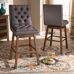 Load image into Gallery viewer, Baxton Studio Gregory Modern Transitional Grey Fabric Upholstered And Walnut Brown Finished Wood 2-Piece Swivel Bar Stool Set
