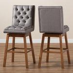 Load image into Gallery viewer, Baxton Studio Gregory Modern Transitional Grey Fabric Upholstered And Walnut Brown Finished Wood 2-Piece Swivel Bar Stool Set
