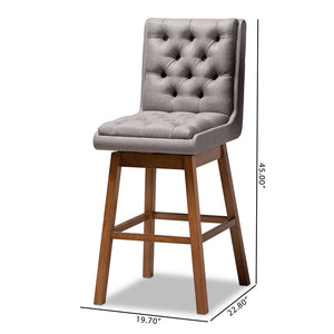 Baxton Studio Gregory Modern Transitional Grey Fabric Upholstered And Walnut Brown Finished Wood 2-Piece Swivel Bar Stool Set