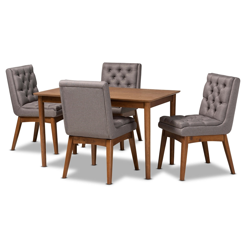 Baxton Studio Makar Modern Transitional Fabric Upholstered and Finished Wood 5-Piece Dining Set