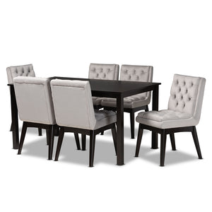 Baxton Studio Makar Modern Transitional Velvet Fabric Upholstered and Finished Wood 7-Piece Dining Set