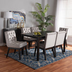 Load image into Gallery viewer, Baxton Studio Makar Modern Transitional Light Grey Velvet Fabric Upholstered And Dark Brown Finished Wood 7-Piece Dining Set
