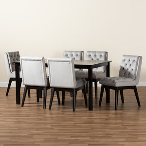 Baxton Studio Makar Modern Transitional Light Grey Velvet Fabric Upholstered And Dark Brown Finished Wood 7-Piece Dining Set