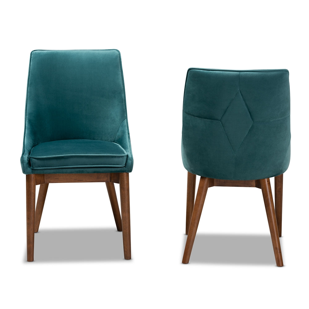 Baxton Studio Gilmore Modern And Contemporary Teal Velvet Fabric Upholstered And Walnut Brown Finished Wood 2-Piece Dining Chair Set