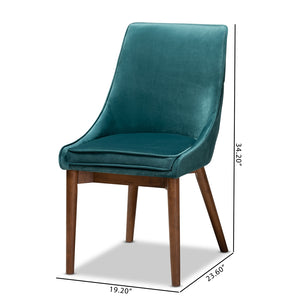 Baxton Studio Gilmore Modern And Contemporary Teal Velvet Fabric Upholstered And Walnut Brown Finished Wood 2-Piece Dining Chair Set