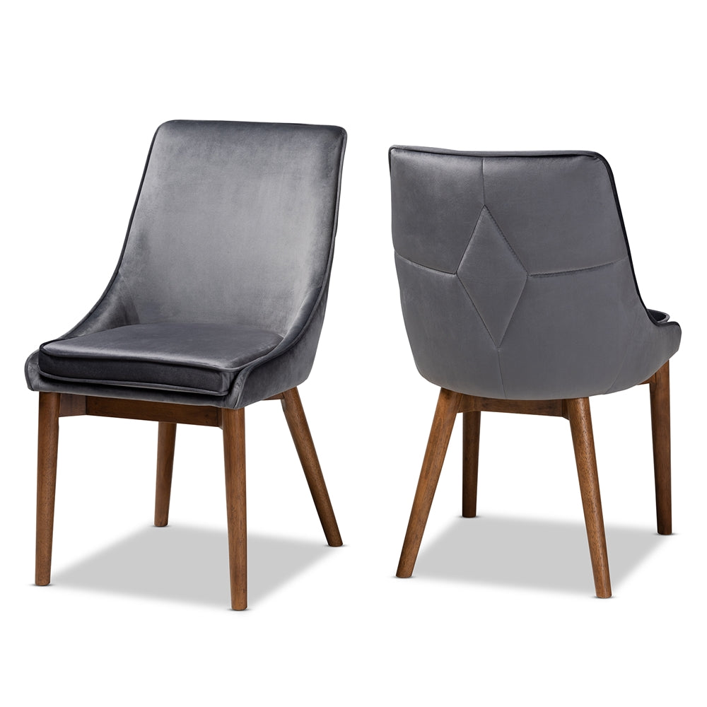 Baxton Studio Gilmore Modern And Contemporary Grey Velvet Fabric Upholstered And Walnut Brown Finished Wood 2-Piece Dining Chair Set