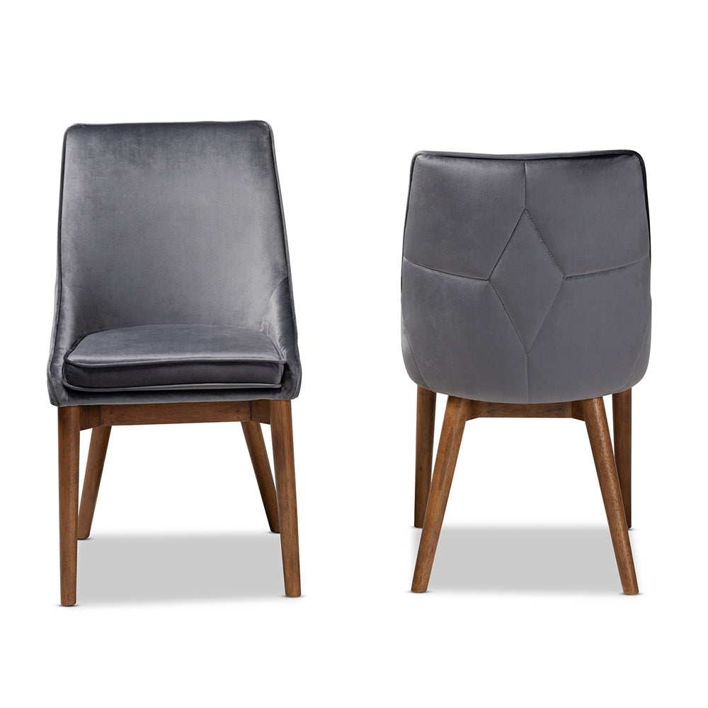 Baxton Studio Gilmore Modern And Contemporary Grey Velvet Fabric Upholstered And Walnut Brown Finished Wood 2-Piece Dining Chair Set