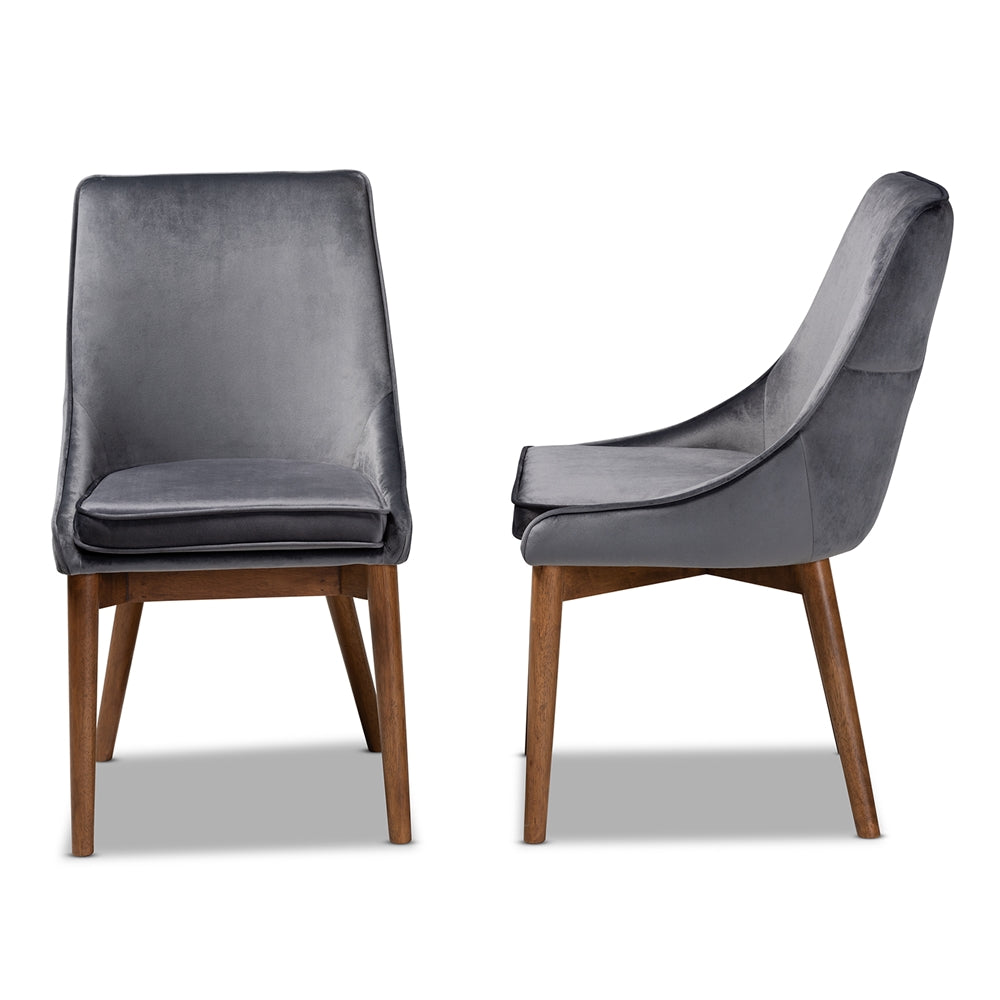 Baxton Studio Gilmore Modern And Contemporary Grey Velvet Fabric Upholstered And Walnut Brown Finished Wood 2-Piece Dining Chair Set