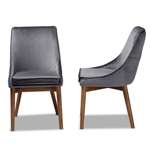 Baxton Studio Gilmore Modern And Contemporary Grey Velvet Fabric Upholstered And Walnut Brown Finished Wood 2-Piece Dining Chair Set