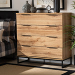 Load image into Gallery viewer, Baxton Studio Reid Modern And Contemporary Industrial Oak Finished Wood And Black Metal 4-Drawer Dresser
