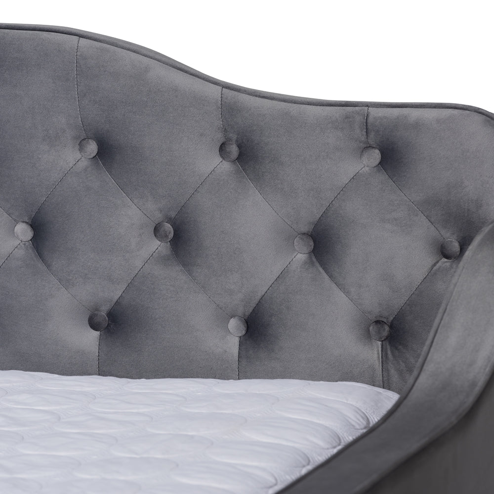 Baxton Studio Freda Transitional and Contemporary Velvet Fabric Upholstered and Button Tufted Daybed