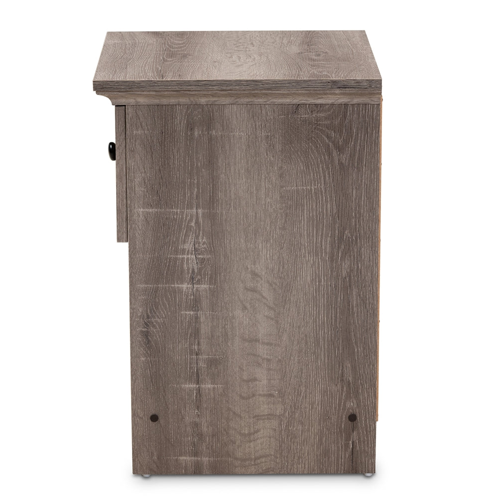 Baxton Studio Dara Traditional Transitional Grey Brown Oak Finished 1-Drawer Wood Nightstand