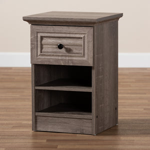 Baxton Studio Dara Traditional Transitional Grey Brown Oak Finished 1-Drawer Wood Nightstand