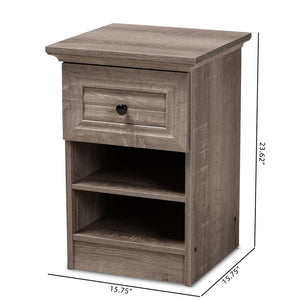 Baxton Studio Dara Traditional Transitional Grey Brown Oak Finished 1-Drawer Wood Nightstand