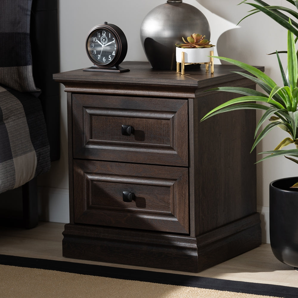 Baxton Studio Nolan Traditional Transitional Hazel Walnut Brown Finished 2-Drawer Wood Nightstand