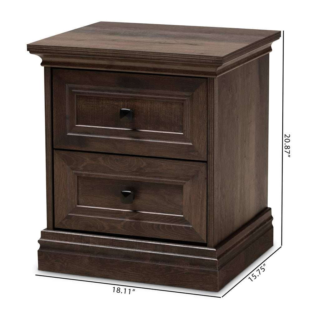 Baxton Studio Nolan Traditional Transitional Hazel Walnut Brown Finished 2-Drawer Wood Nightstand