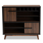 Load image into Gallery viewer, Baxton Studio Margo Mid-Century Modern Two-Tone Walnut Brown And Black Finished Wood Wine Storage Cabinet
