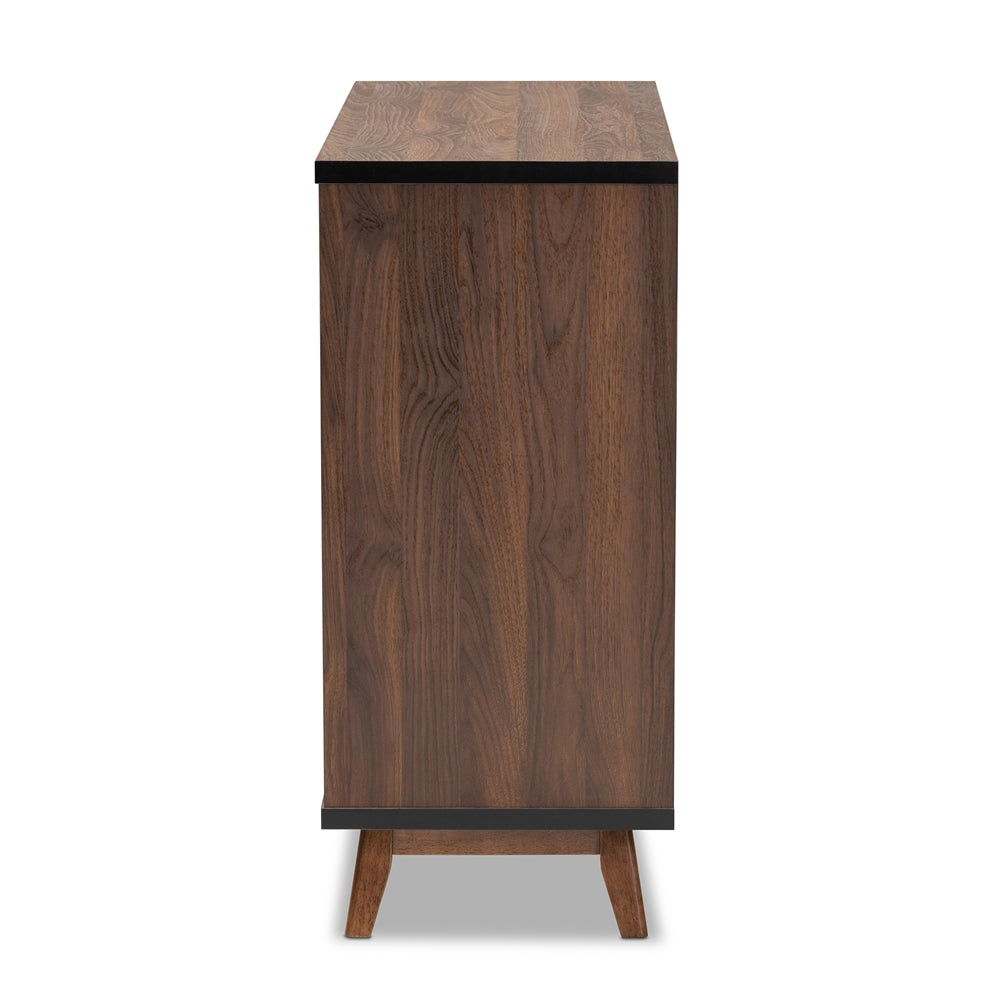 Baxton Studio Margo Mid-Century Modern Two-Tone Walnut Brown And Black Finished Wood Wine Storage Cabinet