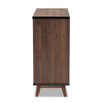 Load image into Gallery viewer, Baxton Studio Margo Mid-Century Modern Two-Tone Walnut Brown And Black Finished Wood Wine Storage Cabinet
