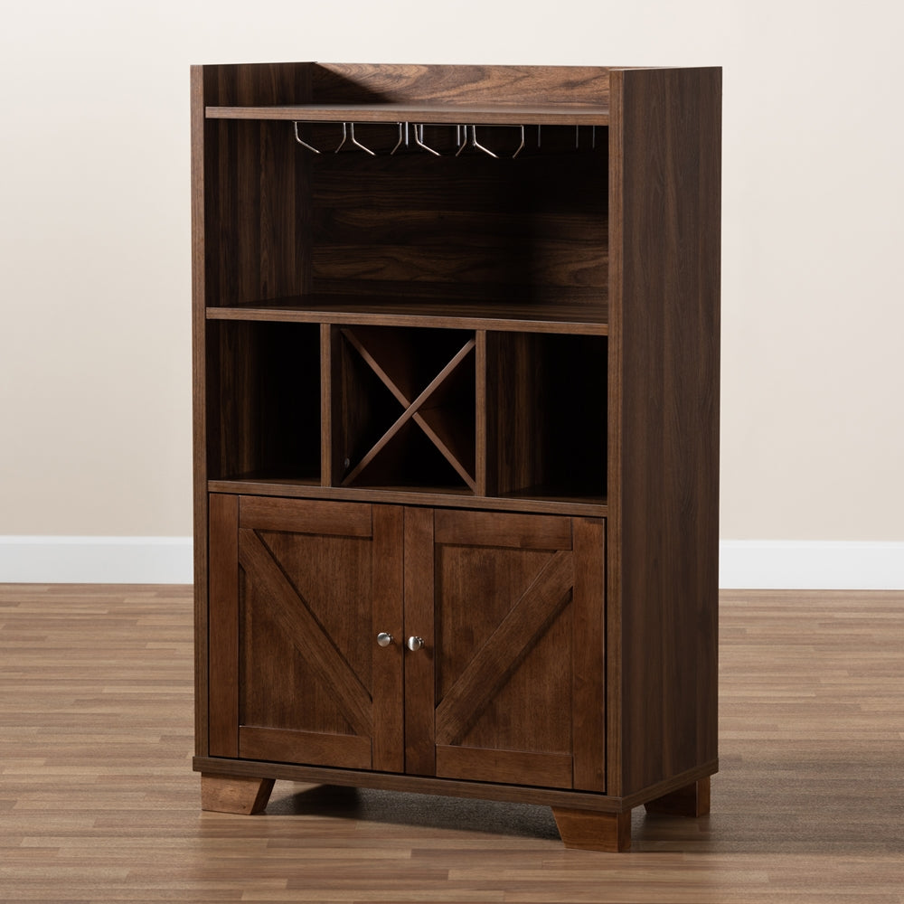 Baxton Studio Carrie Transitional Farmhouse Walnut Brown Finished Wood Wine Storage Cabinet