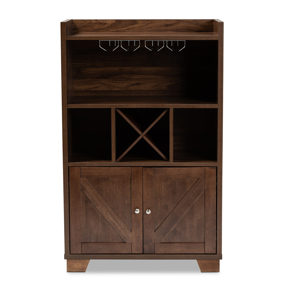 Baxton Studio Carrie Transitional Farmhouse Walnut Brown Finished Wood Wine Storage Cabinet