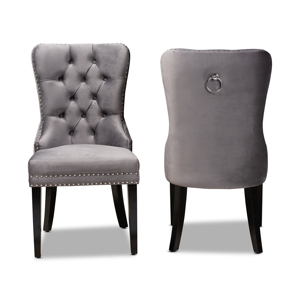 Baxton Studio Remy Modern Transitional Grey Velvet Fabric Upholstered Espresso Finished 2-Piece Wood Dining Chair Set