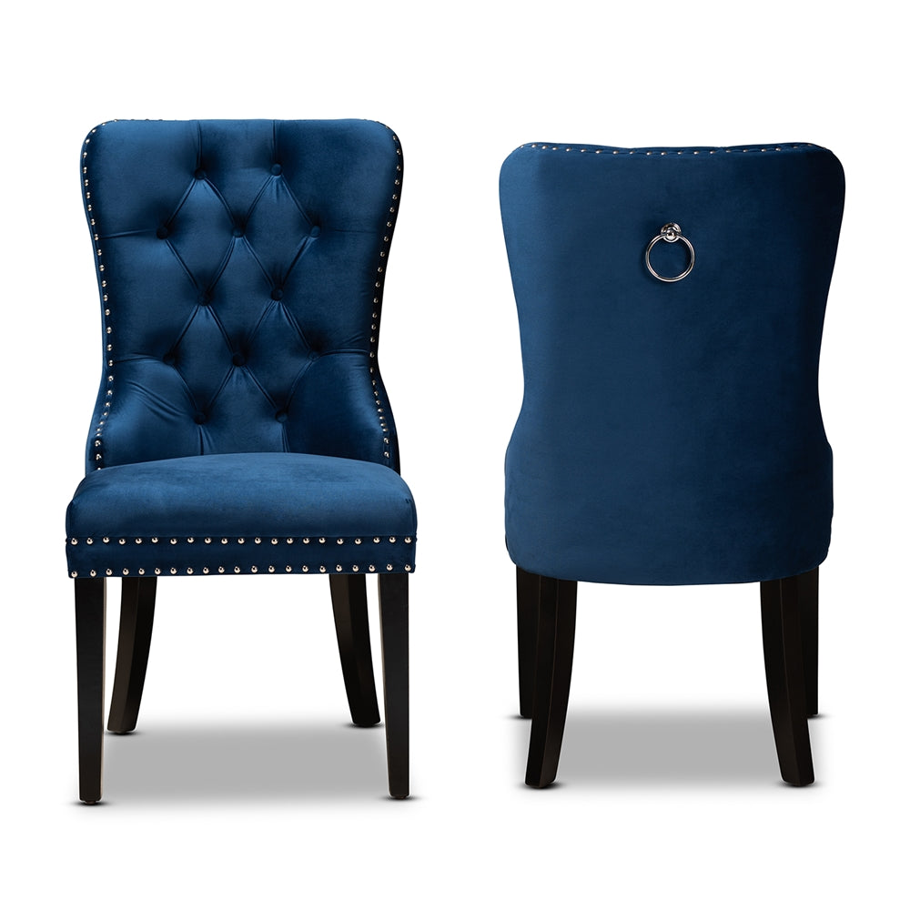 Baxton Studio Remy Modern Transitional Navy Blue Velvet Fabric Upholstered Espresso Finished 2-Piece Wood Dining Chair Set