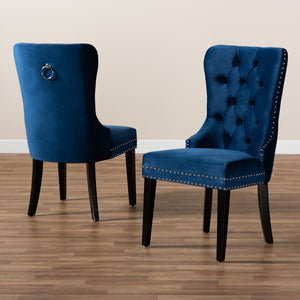 Baxton Studio Remy Modern Transitional Navy Blue Velvet Fabric Upholstered Espresso Finished 2-Piece Wood Dining Chair Set