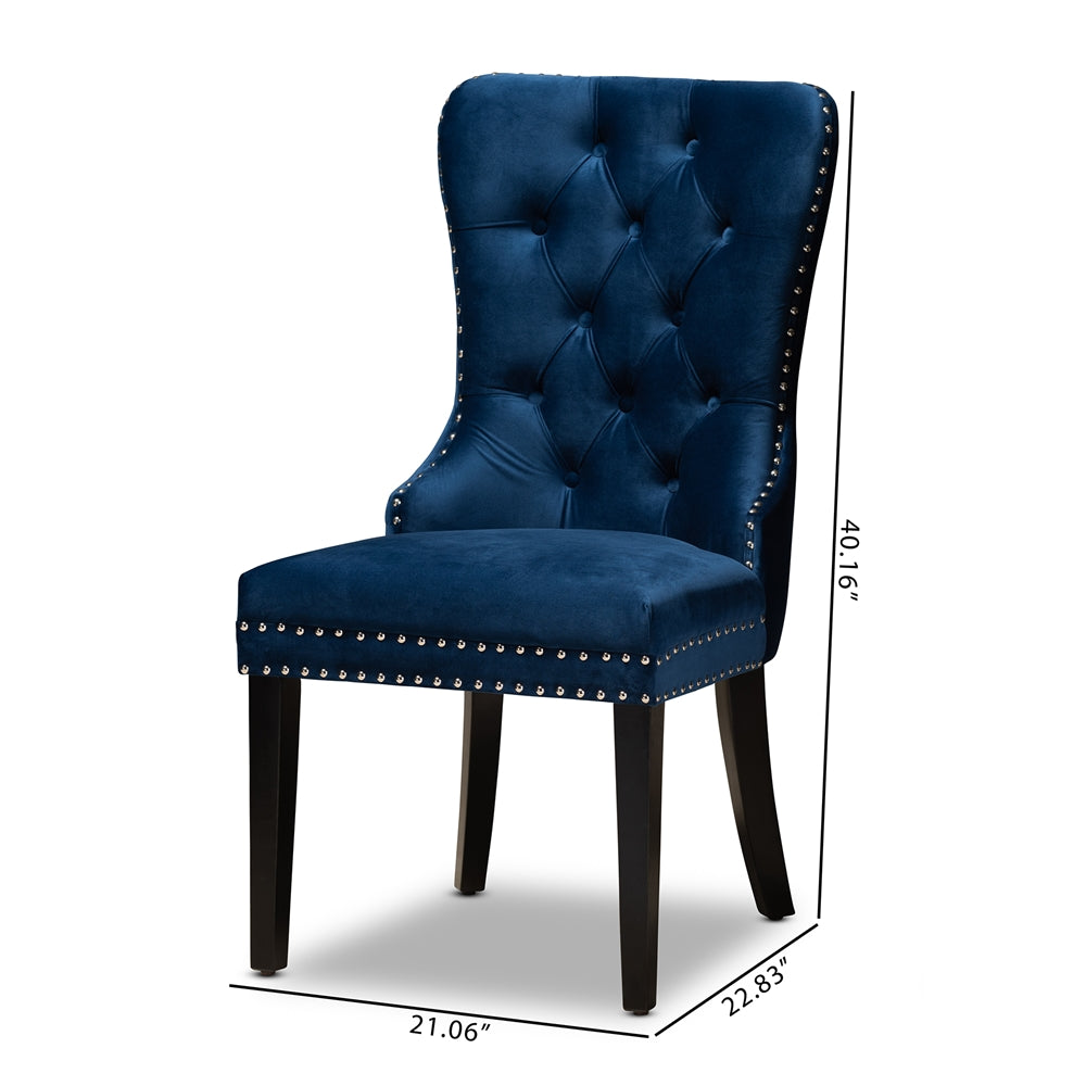 Baxton Studio Remy Modern Transitional Navy Blue Velvet Fabric Upholstered Espresso Finished 2-Piece Wood Dining Chair Set