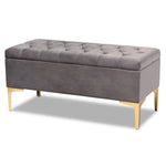 Load image into Gallery viewer, Baxton Studio Valere Glam And Luxe Grey Velvet Fabric Upholstered Gold Finished Button Tufted Storage Ottoman
