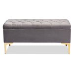 Load image into Gallery viewer, Baxton Studio Valere Glam And Luxe Grey Velvet Fabric Upholstered Gold Finished Button Tufted Storage Ottoman
