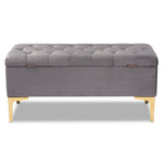 Load image into Gallery viewer, Baxton Studio Valere Glam And Luxe Grey Velvet Fabric Upholstered Gold Finished Button Tufted Storage Ottoman
