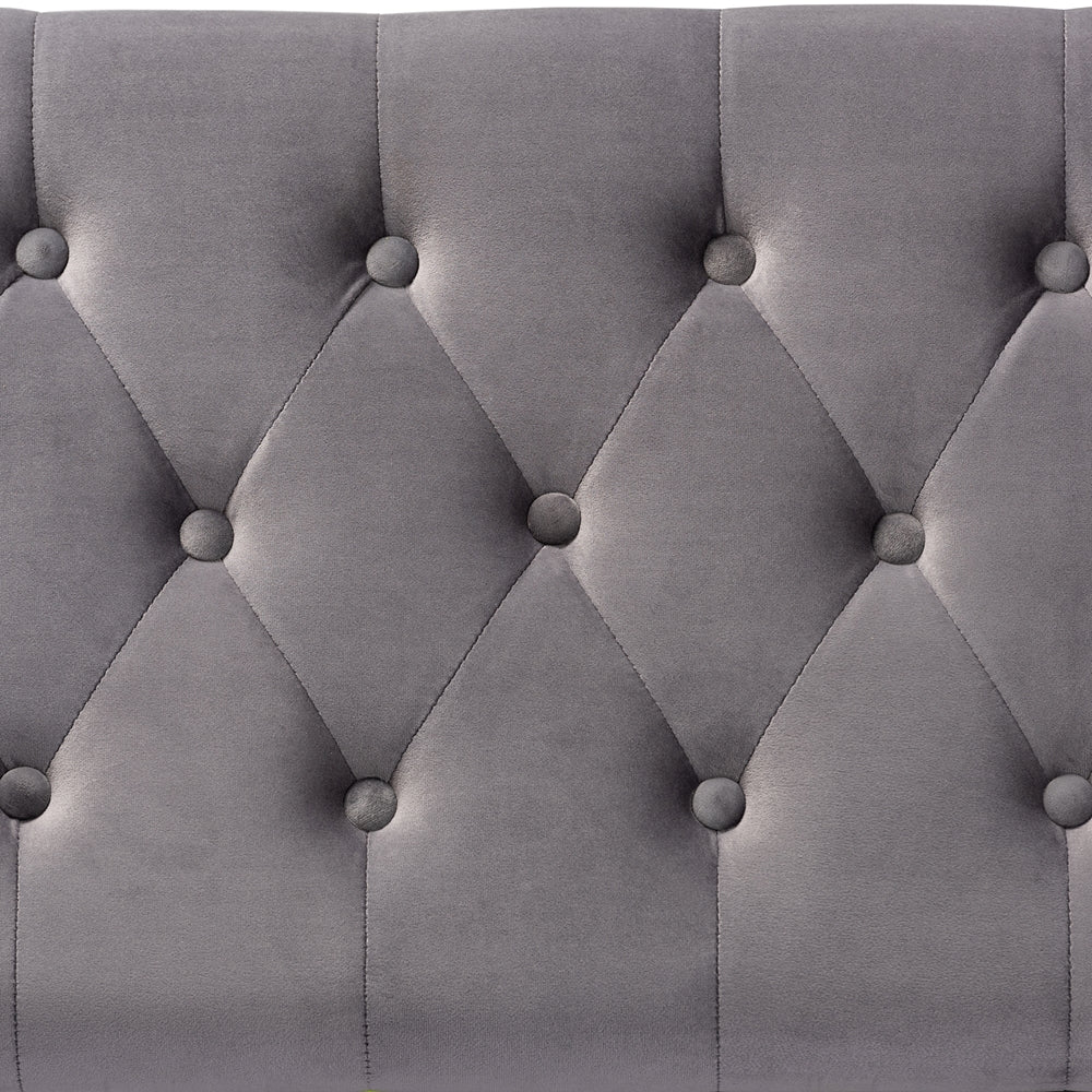 Baxton Studio Valere Glam And Luxe Grey Velvet Fabric Upholstered Gold Finished Button Tufted Storage Ottoman