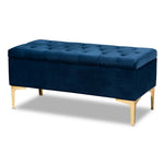 Load image into Gallery viewer, Baxton Studio Valere Glam And Luxe Navy Blue Velvet Fabric Upholstered Gold Finished Button Tufted Storage Ottoman
