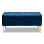 Load image into Gallery viewer, Baxton Studio Valere Glam And Luxe Navy Blue Velvet Fabric Upholstered Gold Finished Button Tufted Storage Ottoman
