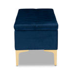 Load image into Gallery viewer, Baxton Studio Valere Glam And Luxe Navy Blue Velvet Fabric Upholstered Gold Finished Button Tufted Storage Ottoman
