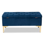 Load image into Gallery viewer, Baxton Studio Valere Glam And Luxe Navy Blue Velvet Fabric Upholstered Gold Finished Button Tufted Storage Ottoman
