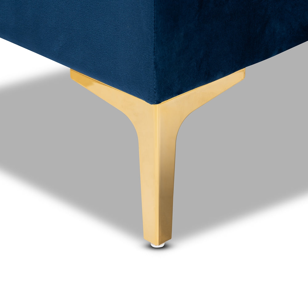 Baxton Studio Valere Glam And Luxe Navy Blue Velvet Fabric Upholstered Gold Finished Button Tufted Storage Ottoman