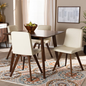 Baxton Studio Pernille Modern Transitional Cream Faux Leather Upholstered Walnut Finished Wood 5-Piece Dining Set